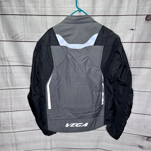 Vega Technical Gear Mens Jacket Gray Black Large Riding Motorcycle Full Zip Line - Picture 2 of 12
